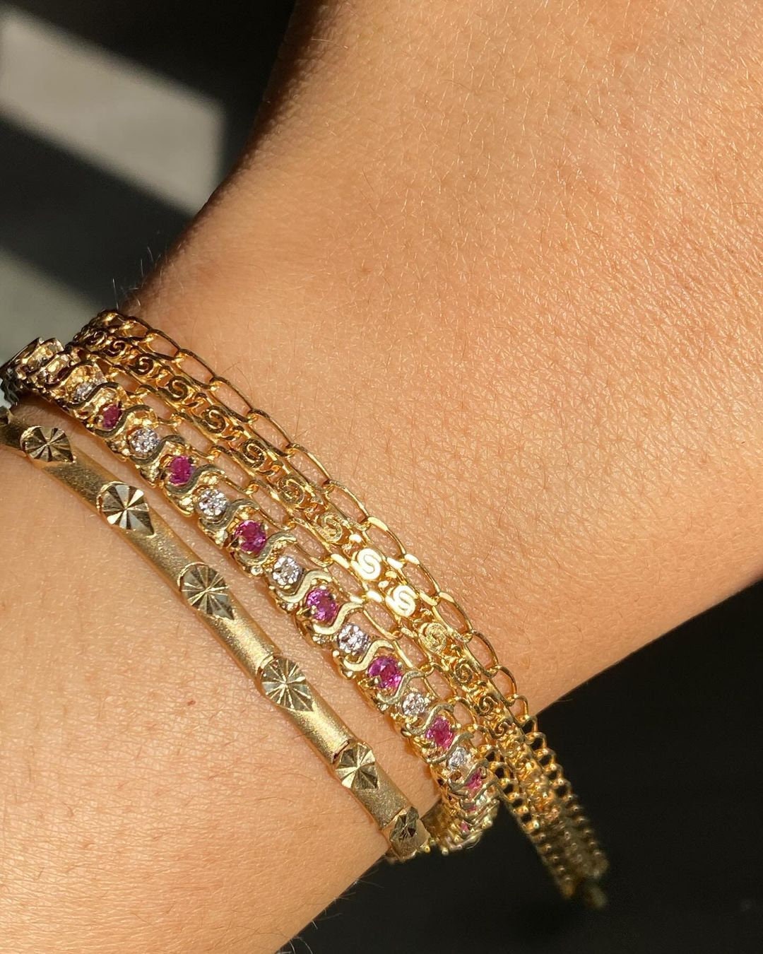 Pink Sapphire & Alternate Diamond Tennis Bracelets in Silver Gold Plated Gift For Her Diamond Bracelets Gold Tennis Bracelet Mom Gift