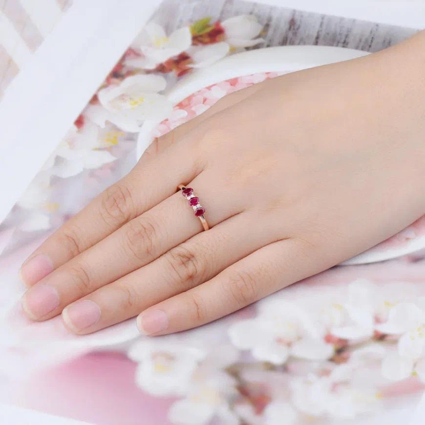 Oval Ruby Three Stone Ring in 925 Sterling Silver | July Birthstone & Anniversary Gift