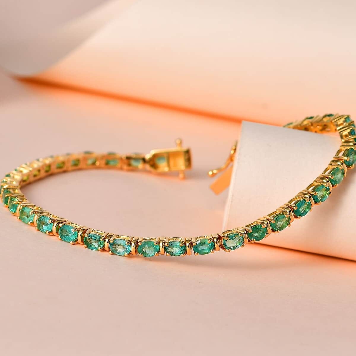 Emerald Tennis Bracelet: 14k Yellow Gold Prong Set Gemstone Bracelet