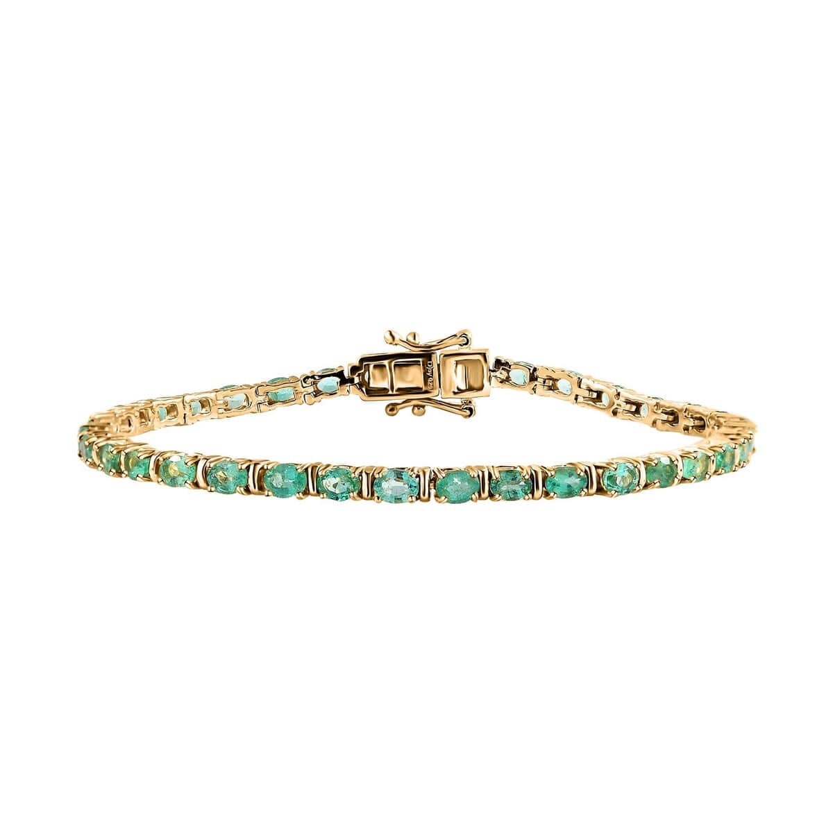 Emerald Tennis Bracelet: 14k Yellow Gold Prong Set Gemstone Bracelet