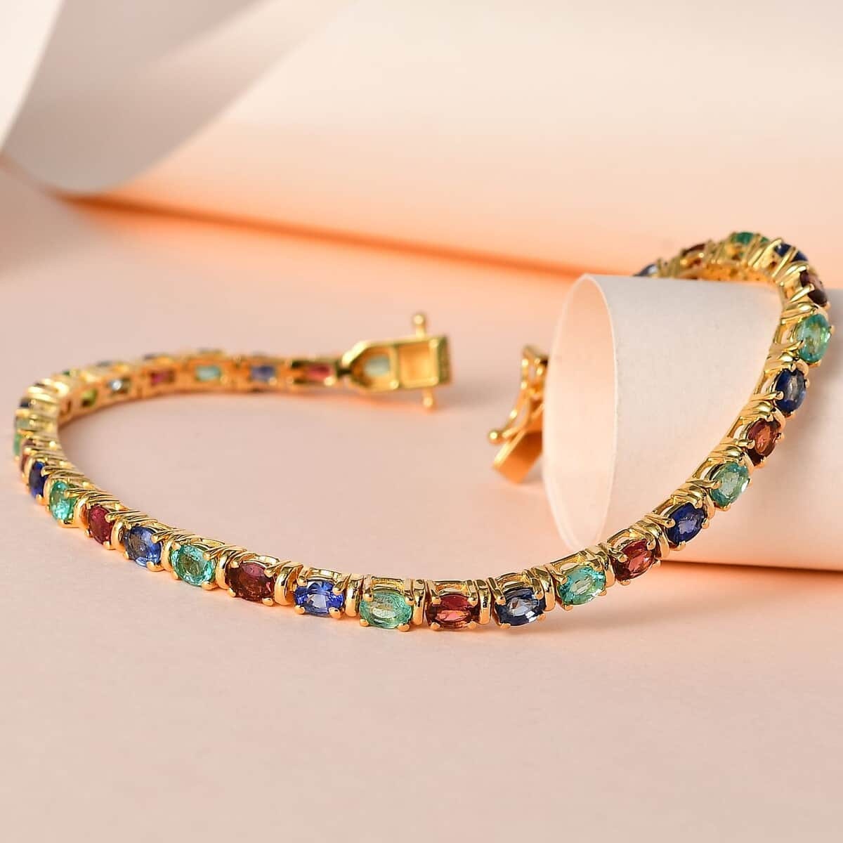 Rainbow Sapphire oval 4x3mm Tennis Bracelet, Stackable Multi Gemstone Bracelet, 14k Gold Bracelet Jewelry, Stackable Tennis Bracelet