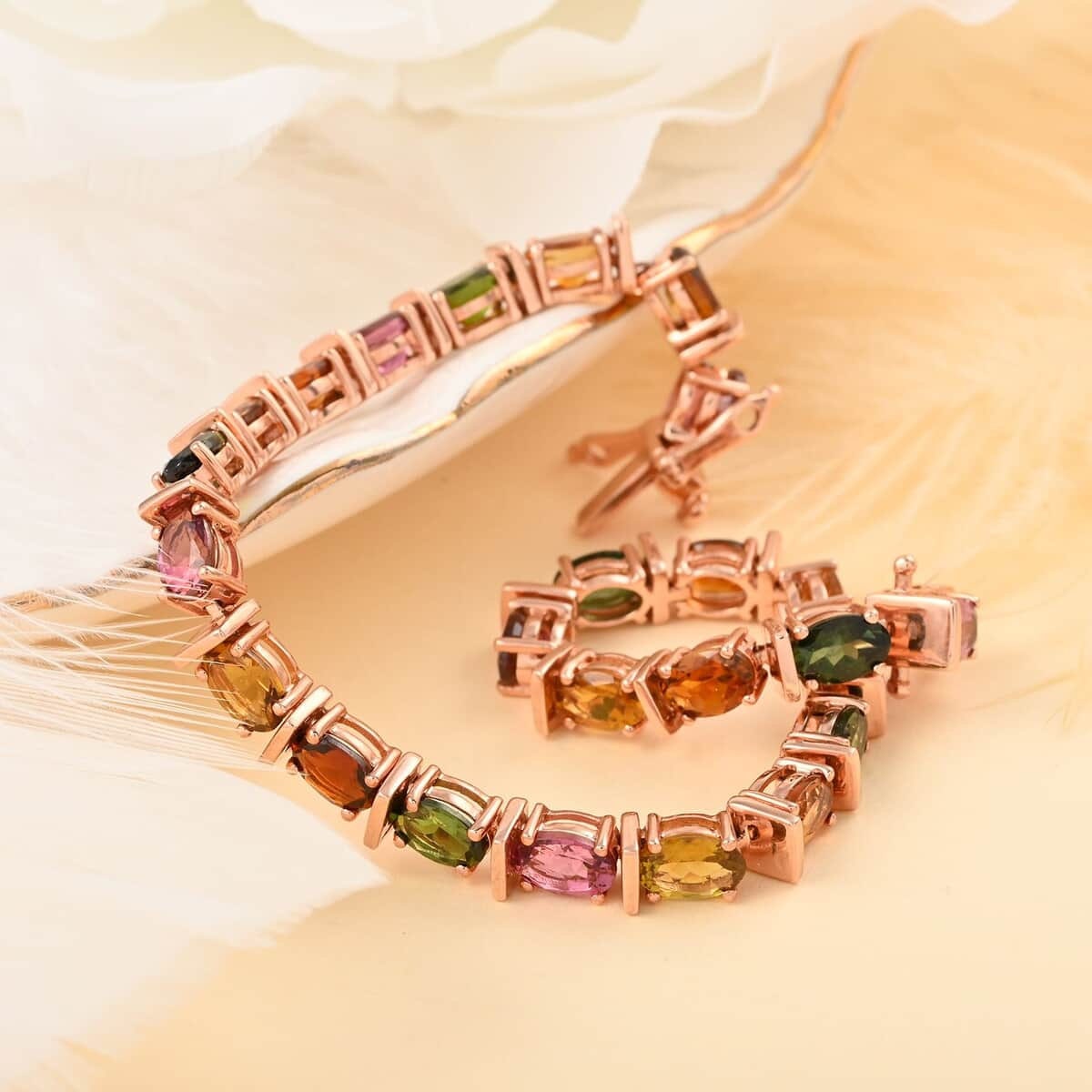 Tennis Bracelet 6x4mm Oval Cut Multi-Tourmaline Gemstone Bracelet, Multi-Tourmaline Tennis Bracelet 12.50 ctw, Prong Set Tennis Bracelet