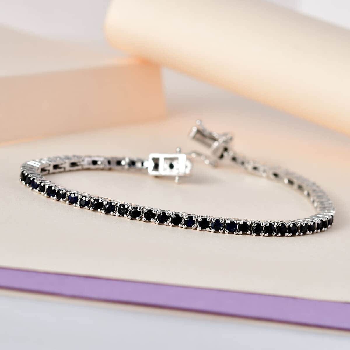 2.5mm Blue Sapphire Bracelet Silver 925, Silver Tennis Bracelet, Blue Gemstone Tennis Bracelets, Prong Setting Tennis Bracelet mom Gift