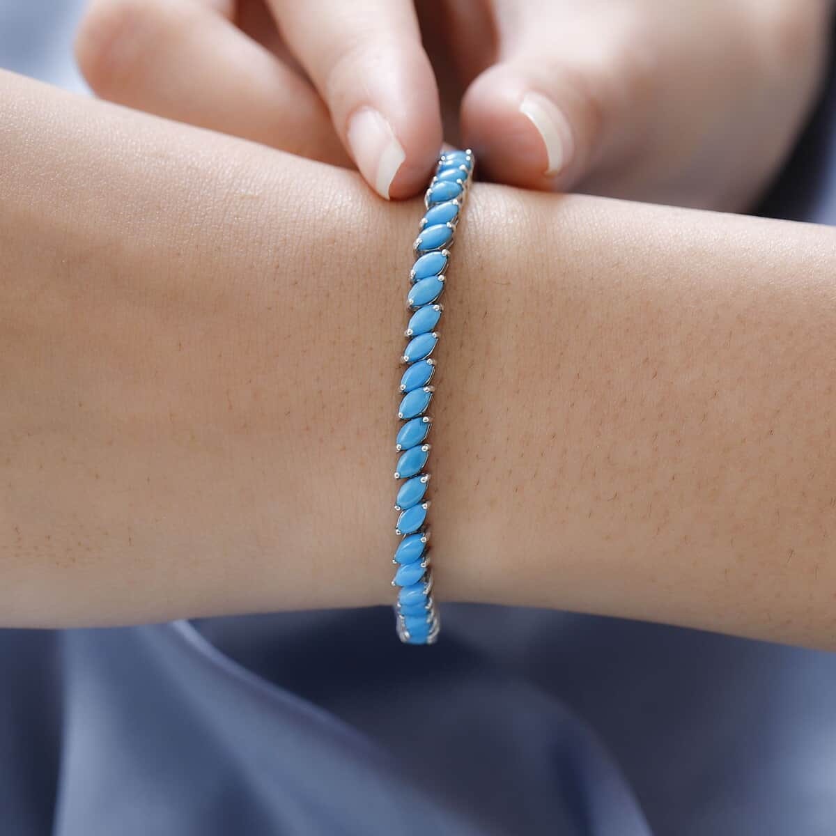 Sleeping Beauty Turquoise Marquoise  Tennis Bracelet, Sterling Silver Turquoise Bracelets 9.65 ctw Annieversy Gift For her, Tennis Bracelet