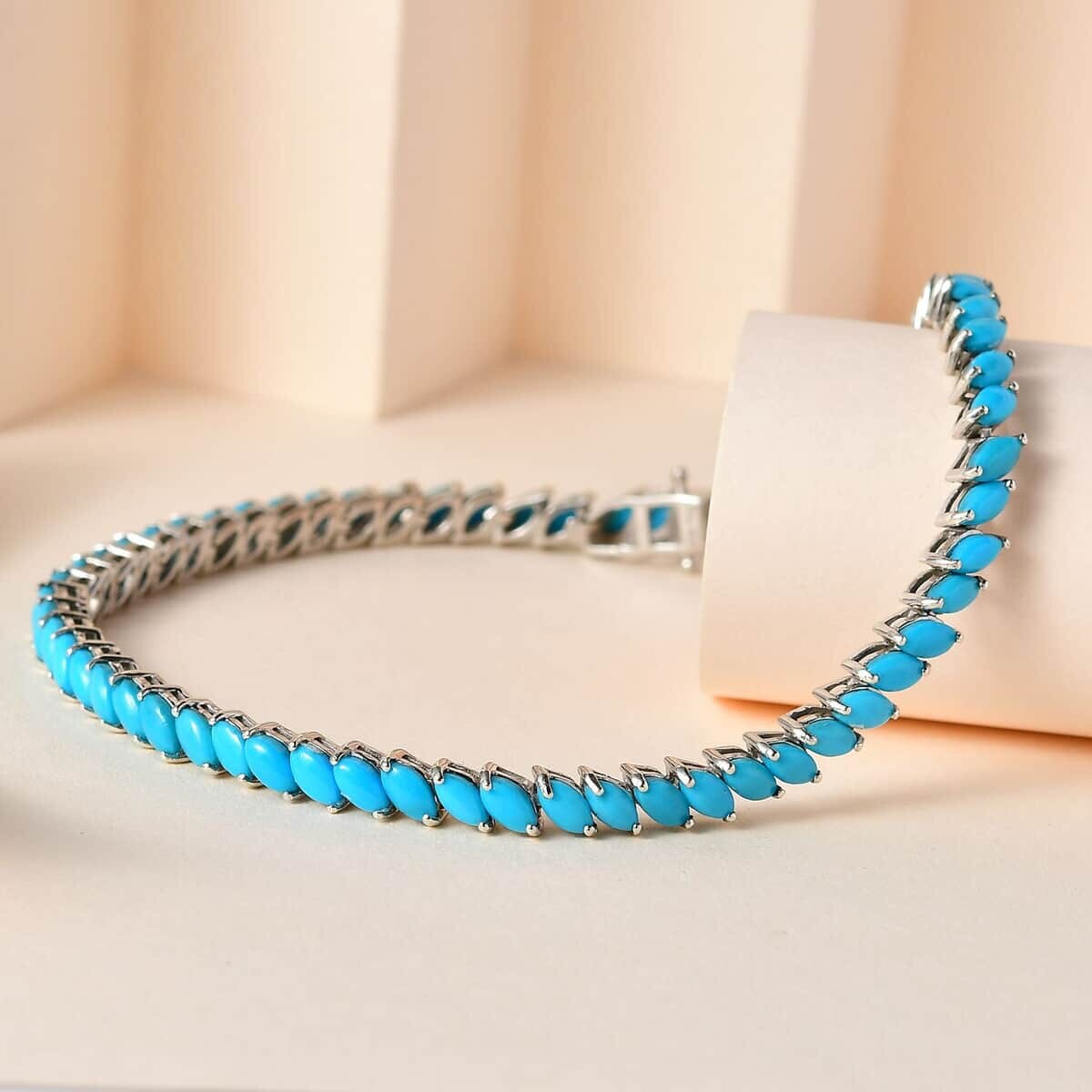 Sleeping Beauty Turquoise Marquoise  Tennis Bracelet, Sterling Silver Turquoise Bracelets 9.65 ctw Annieversy Gift For her, Tennis Bracelet
