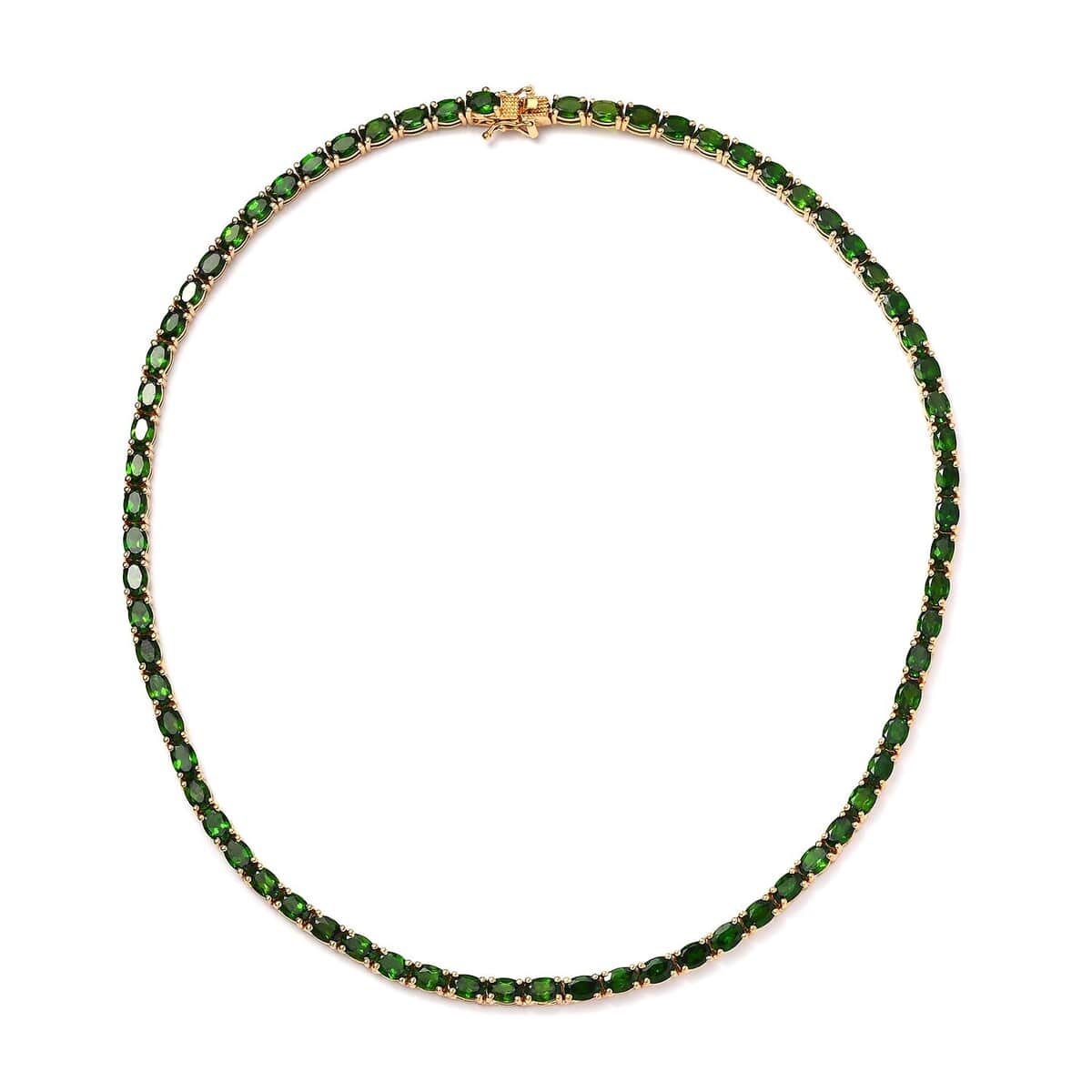 Chrome Diopside Tennis Necklace 18 Inches in Vermeil Yellow Gold Over Sterling Silver 33.00 ctw, Tennis Necklace in Yellow Gold Plated