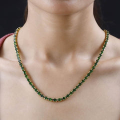 Chrome Diopside Tennis Necklace 18 Inches in Vermeil Yellow Gold Over Sterling Silver 33.00 ctw, Tennis Necklace in Yellow Gold Plated