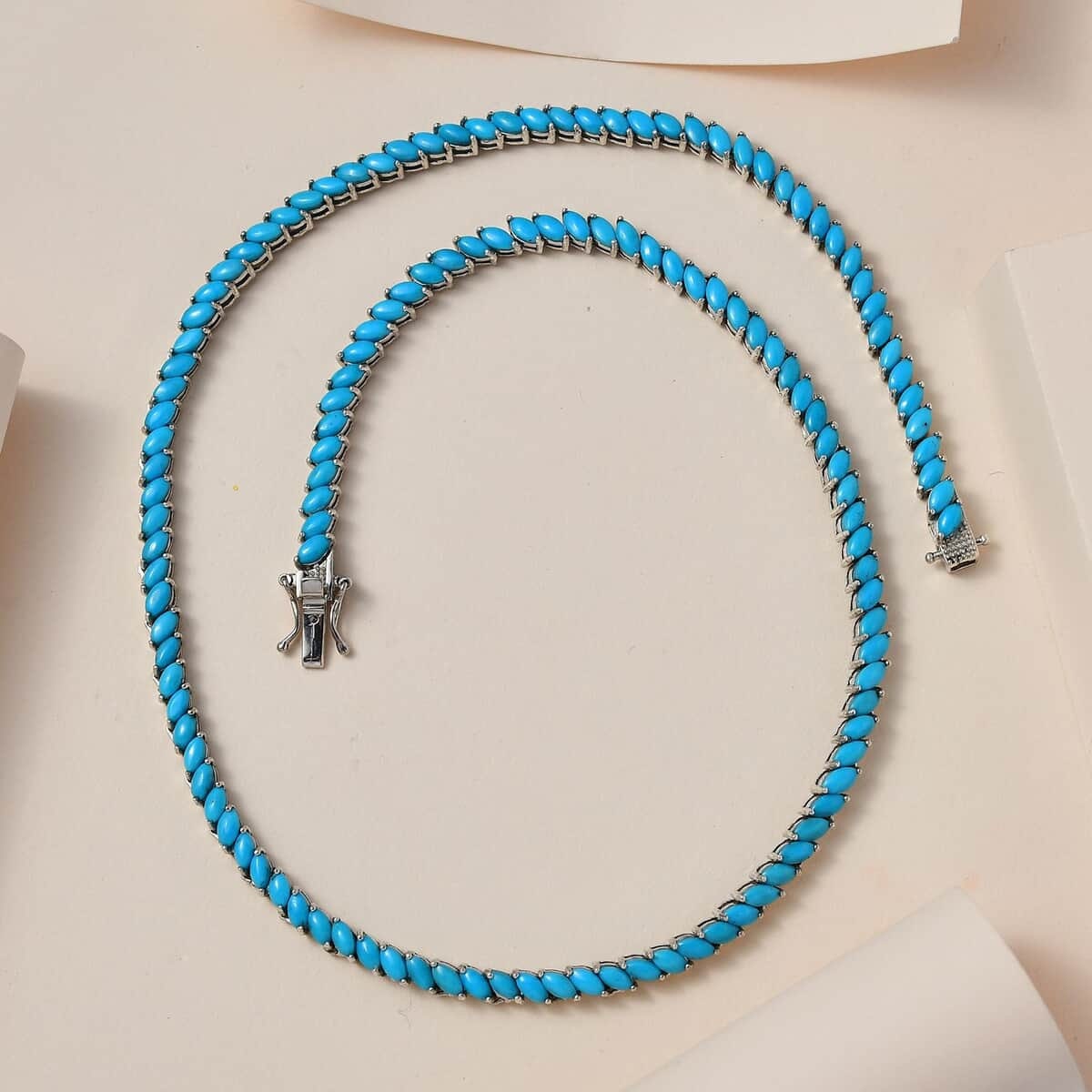 Sleeping Beauty Turquoise Tennis Necklace: Sterling Silver, 25.25 ctw