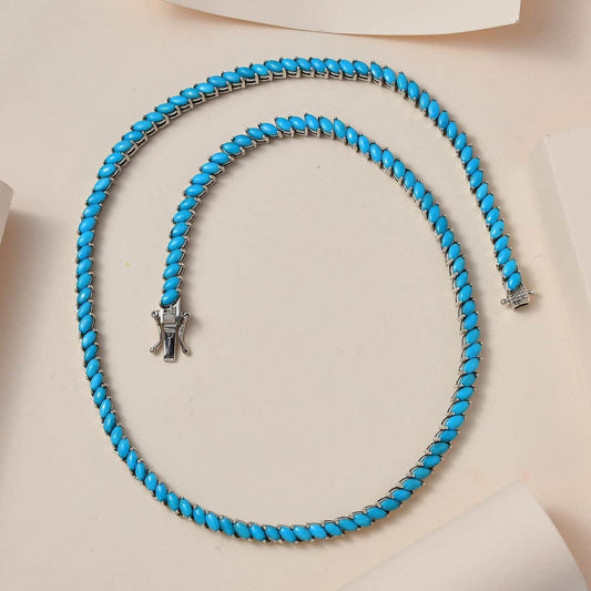 Sleeping Beauty Turquoise Tennis Necklace: Sterling Silver, 25.25 ctw
