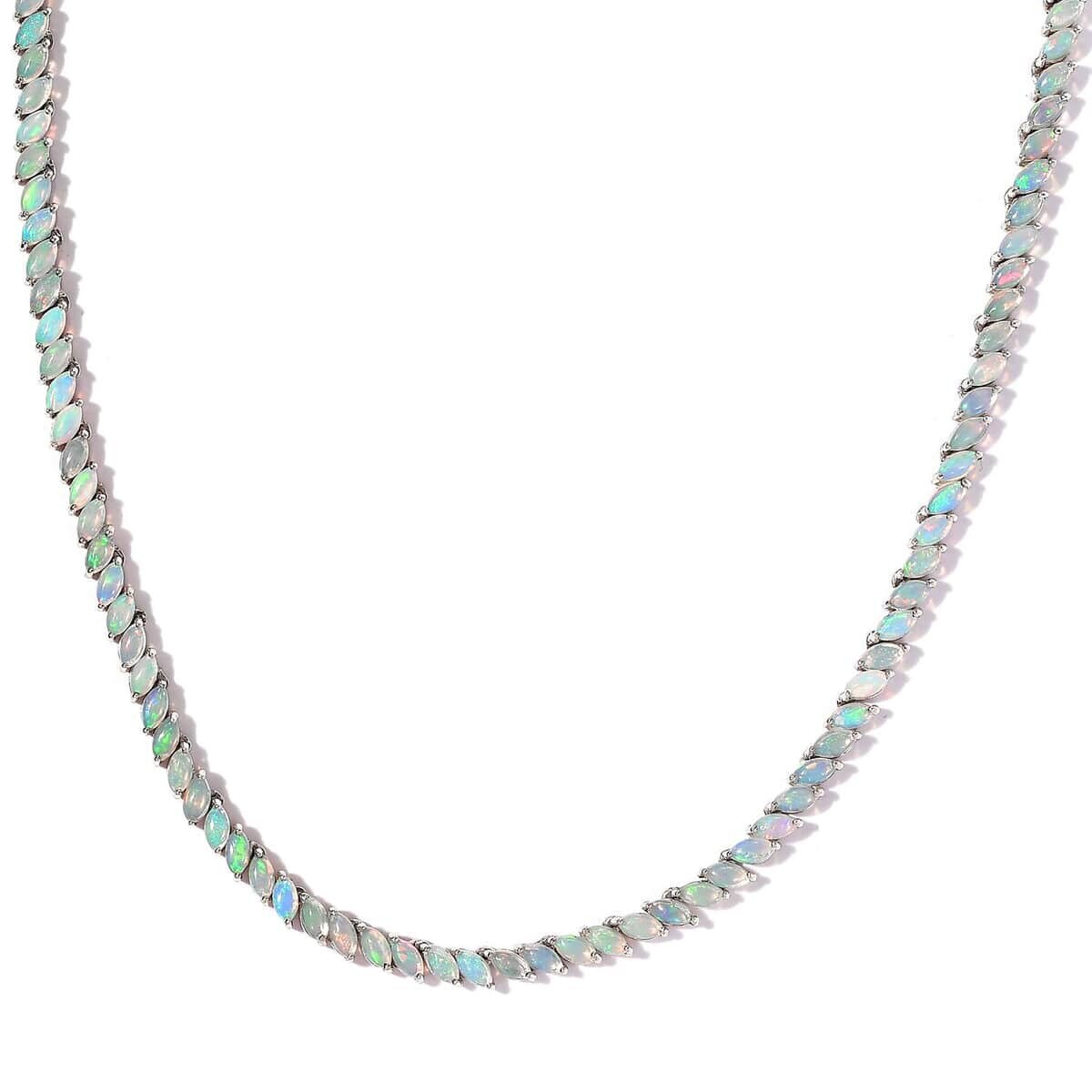 Natural Ethiopian Welo Opal Tennis Necklace, 925 Sterling Silver, October Birthstone