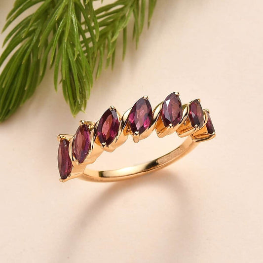 Marquise Shape Garnet Wedding Band Rose Gold Engagement Ring Matching Stacking Band Half Eternity Band Ring Anniversary gift for her Promise