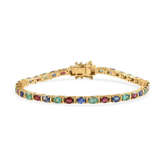 Rainbow Sapphire oval 4x3mm Tennis Bracelet, Stackable Multi Gemstone Bracelet, 14k Gold Bracelet Jewelry, Stackable Tennis Bracelet