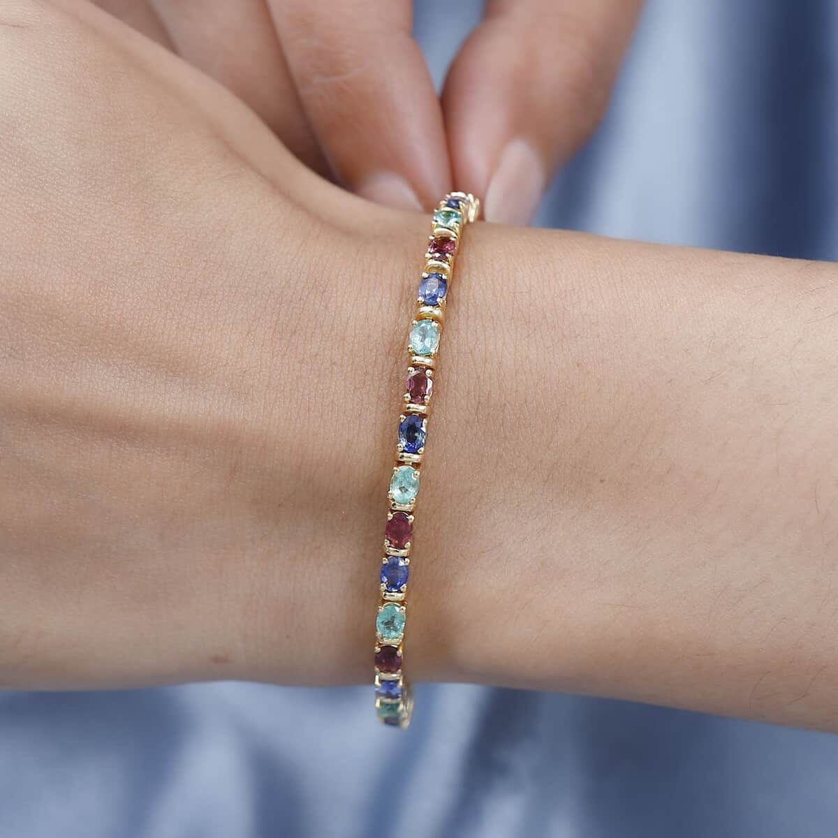 Rainbow Sapphire oval 4x3mm Tennis Bracelet, Stackable Multi Gemstone Bracelet, 14k Gold Bracelet Jewelry, Stackable Tennis Bracelet