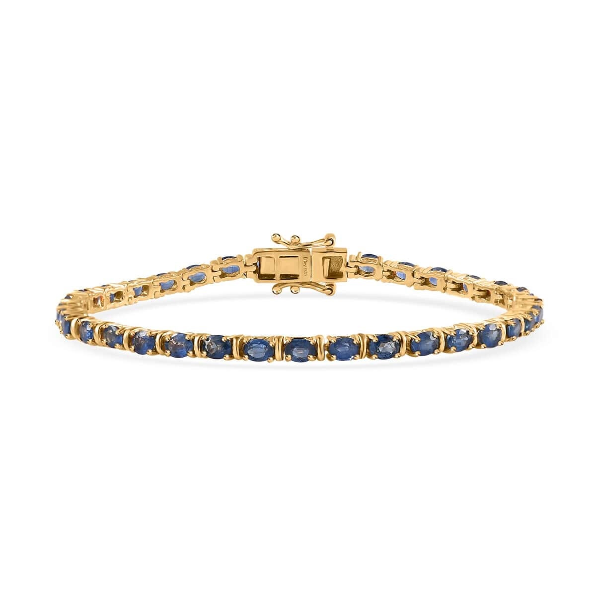 Tennis Bracelet 4x3mm Oval Cut Premium Ceylon Blue Sapphire Tennis Bracelet in Vermeil Yellow Gold  7.15 ctw Prong Set Tennis Bracelet
