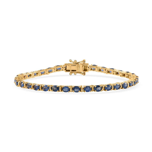 Tennis Bracelet 4x3mm Oval Cut Premium Ceylon Blue Sapphire Tennis Bracelet in Vermeil Yellow Gold  7.15 ctw Prong Set Tennis Bracelet