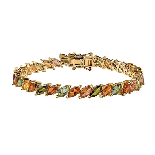 Multi-Tourmaline Tennis Bracelet: Vermeil Yellow Gold Over Sterling Silver