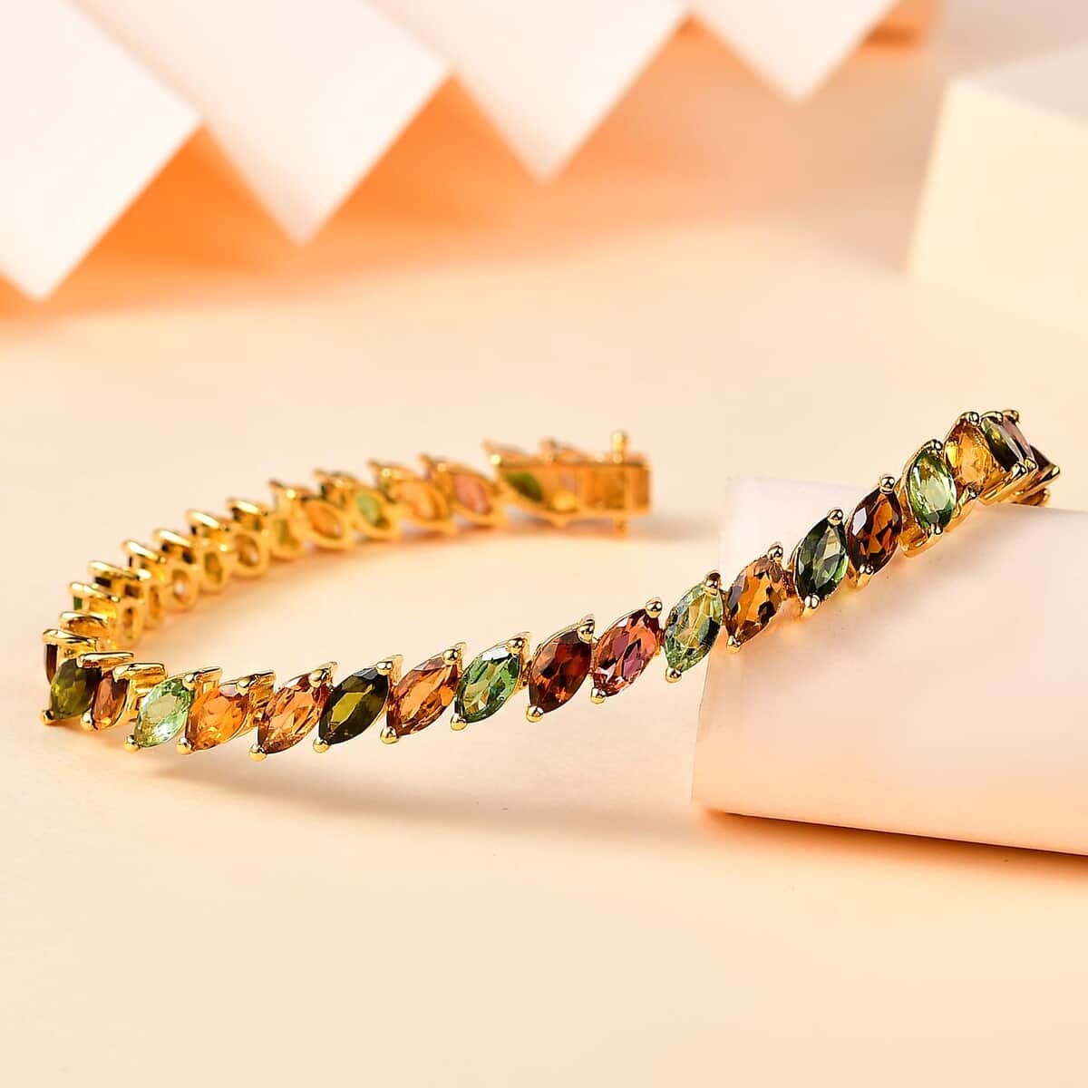 Multi-Tourmaline Tennis Bracelet: Vermeil Yellow Gold Over Sterling Silver