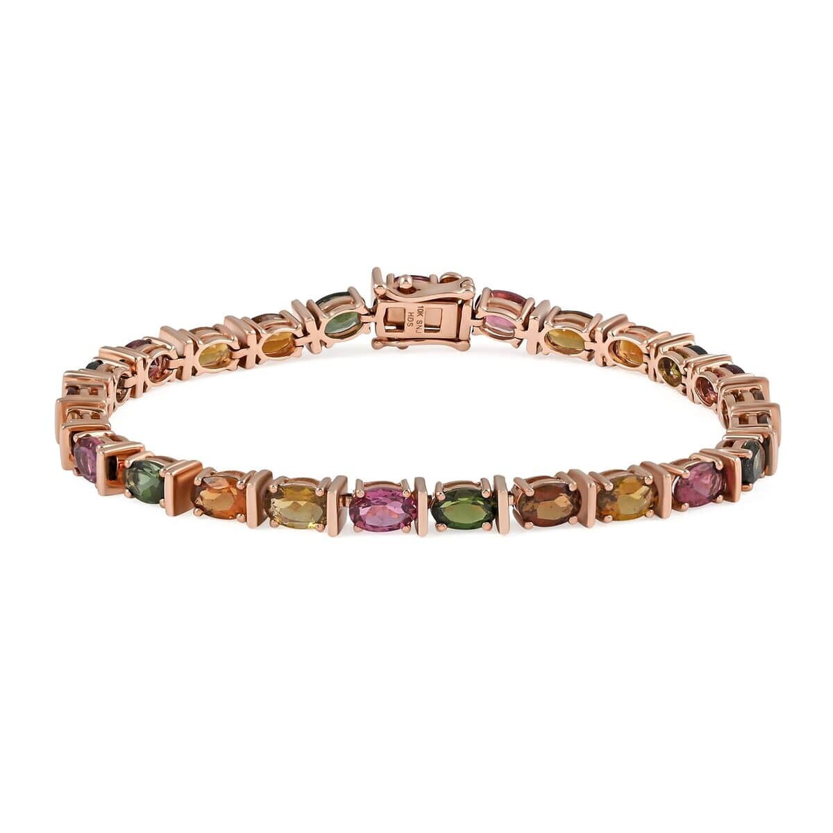 Tennis Bracelet 6x4mm Oval Cut Multi-Tourmaline Gemstone Bracelet, Multi-Tourmaline Tennis Bracelet 12.50 ctw, Prong Set Tennis Bracelet