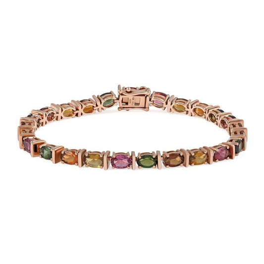 Tennis Bracelet 6x4mm Oval Cut Multi-Tourmaline Gemstone Bracelet, Multi-Tourmaline Tennis Bracelet 12.50 ctw, Prong Set Tennis Bracelet