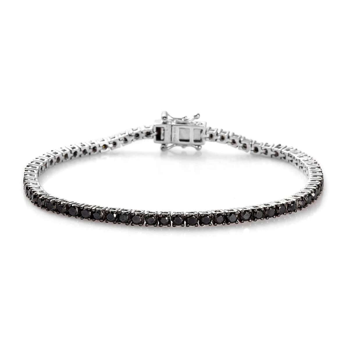 Tennis Bracelet 3mm Round Cut Black Gemstone Bracelet, Black Diamond Tennis Bracelet in Over Sterling Silver (7.25 In) 5.00 ctw