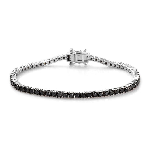 Tennis Bracelet 3mm Round Cut Black Gemstone Bracelet, Black Diamond Tennis Bracelet in Over Sterling Silver (7.25 In) 5.00 ctw