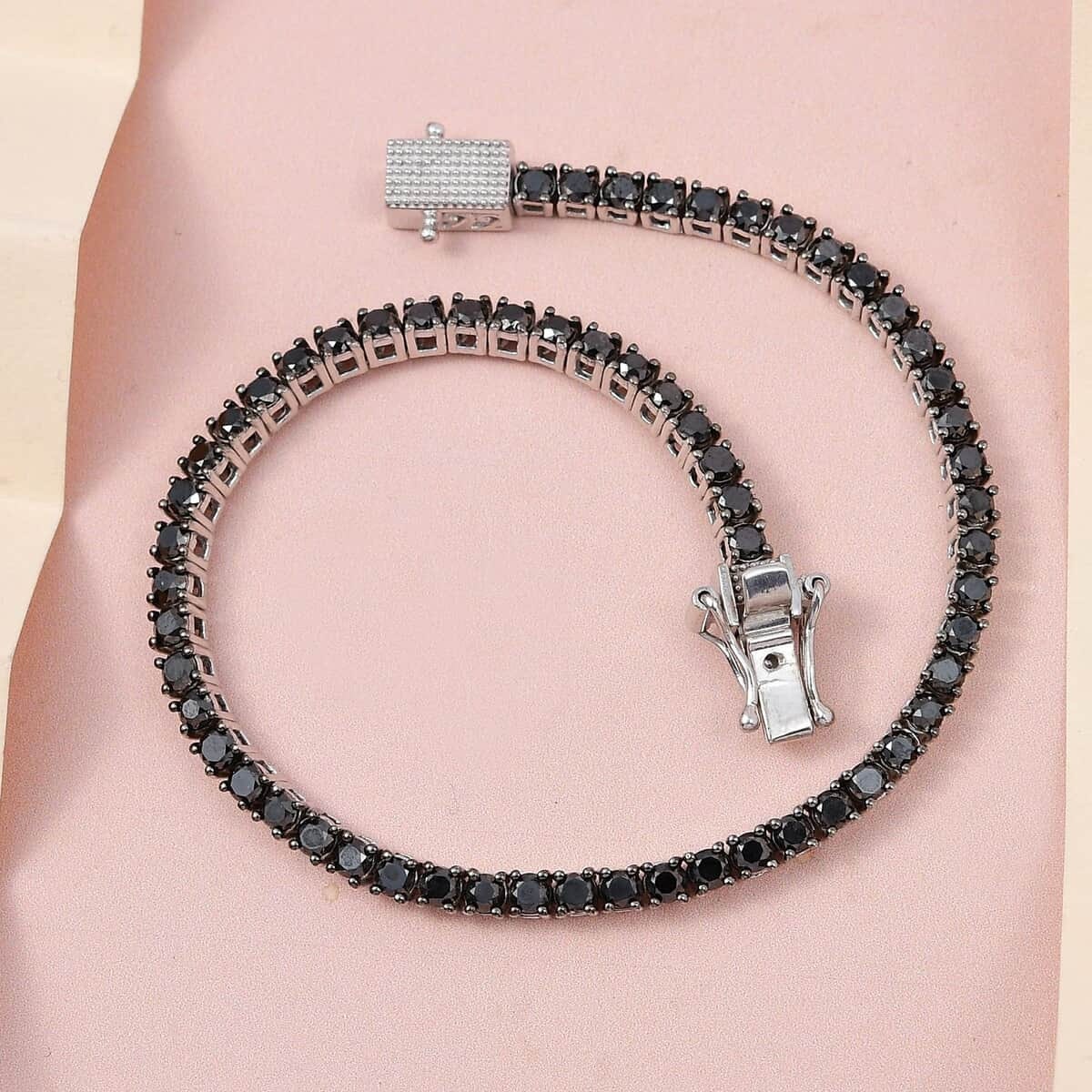 Tennis Bracelet 3mm Round Cut Black Gemstone Bracelet, Black Diamond Tennis Bracelet in Over Sterling Silver (7.25 In) 5.00 ctw