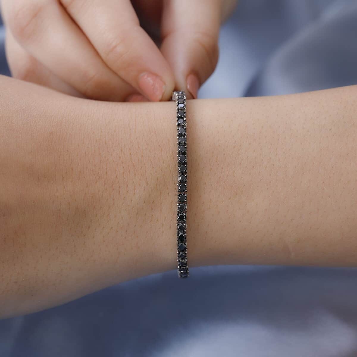 Tennis Bracelet 3mm Round Cut Black Gemstone Bracelet, Black Diamond Tennis Bracelet in Over Sterling Silver (7.25 In) 5.00 ctw