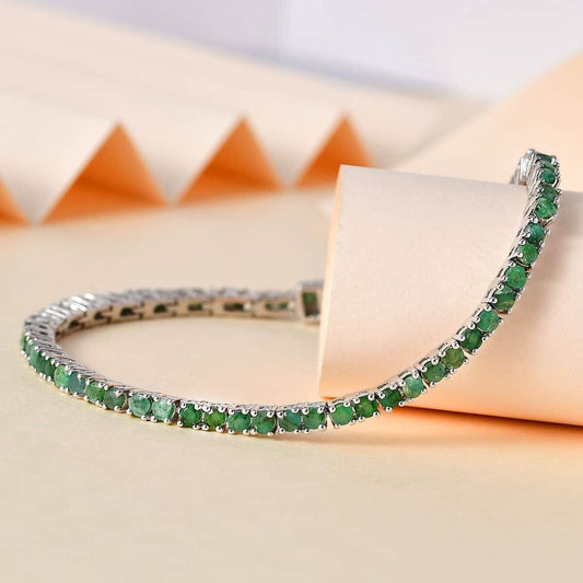 Tennis Bracelet 2.5mm Round Cut Emerald Gemstone Bracelet, Solid 14k Yellow Gold Emerald Sapphire Tennis Bracelet, Prong Set Tennis Bracelet