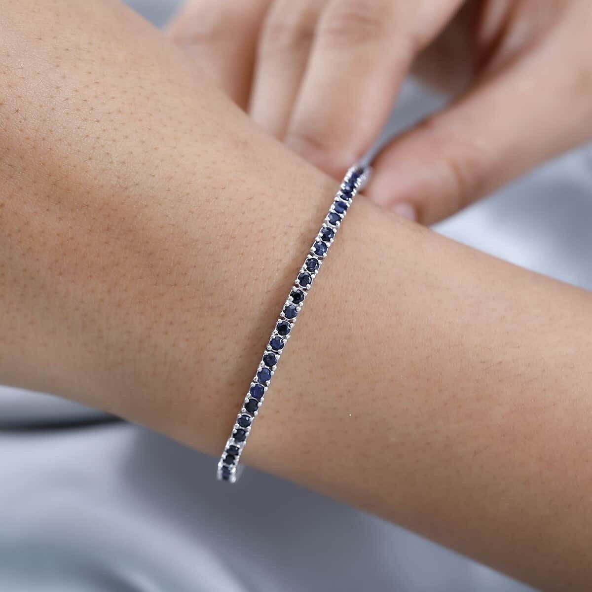 2.5mm Blue Sapphire Bracelet Silver 925, Silver Tennis Bracelet, Blue Gemstone Tennis Bracelets, Prong Setting Tennis Bracelet mom Gift