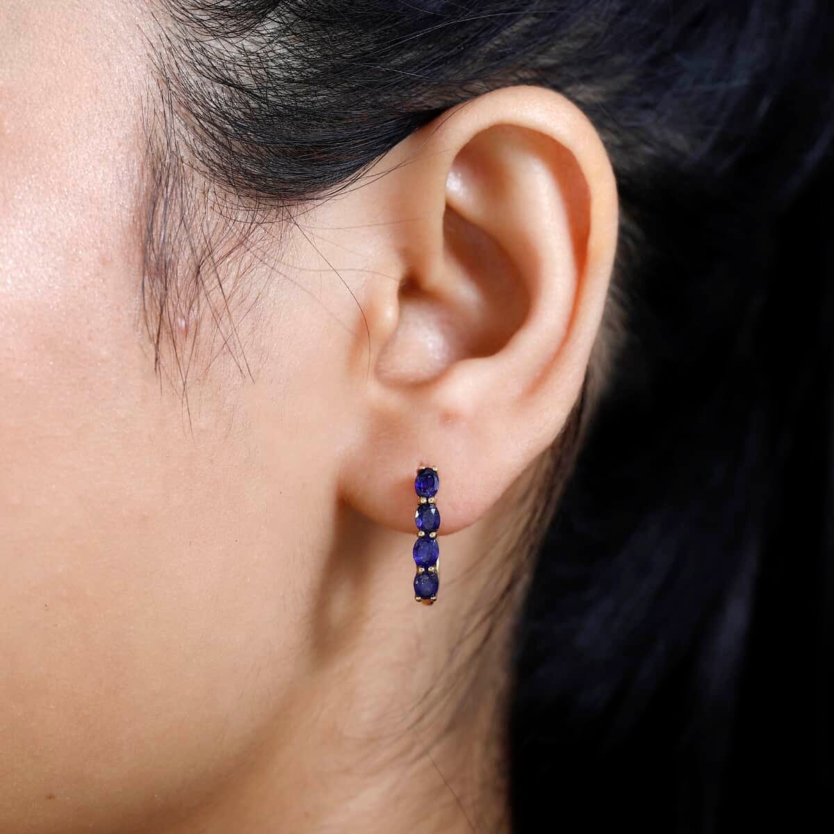14k Solid Yellow Gold Natural Blue Sapphire Earrings, 14K Gold Earrings For Her, Hoop Minimalist Earrings, Blue Gemstone Hoops,Blue sapphire