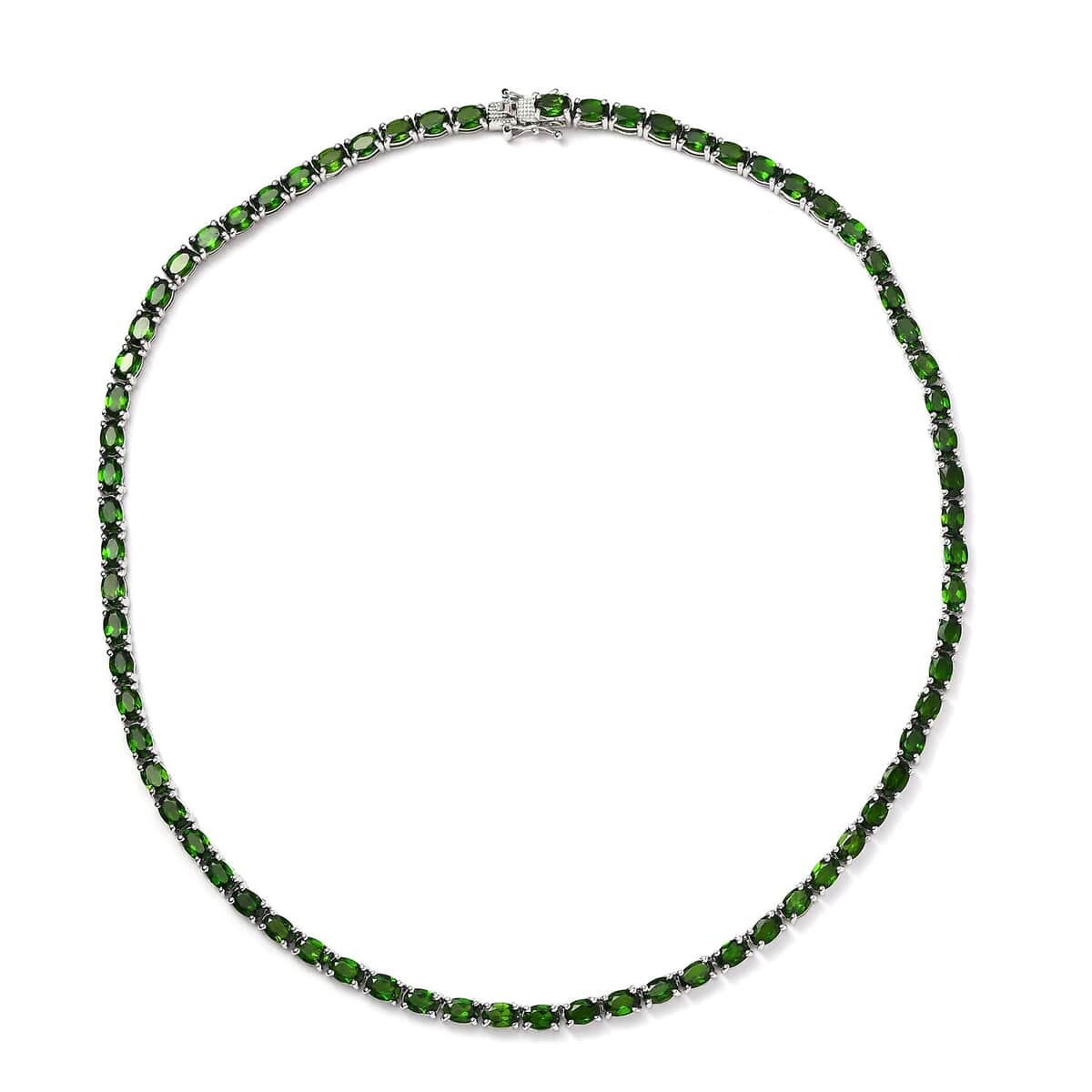 Chrome Diopside Tennis Necklace 18 Inches in Vermeil Yellow Gold Over Sterling Silver 33.00 ctw, Tennis Necklace in Yellow Gold Plated
