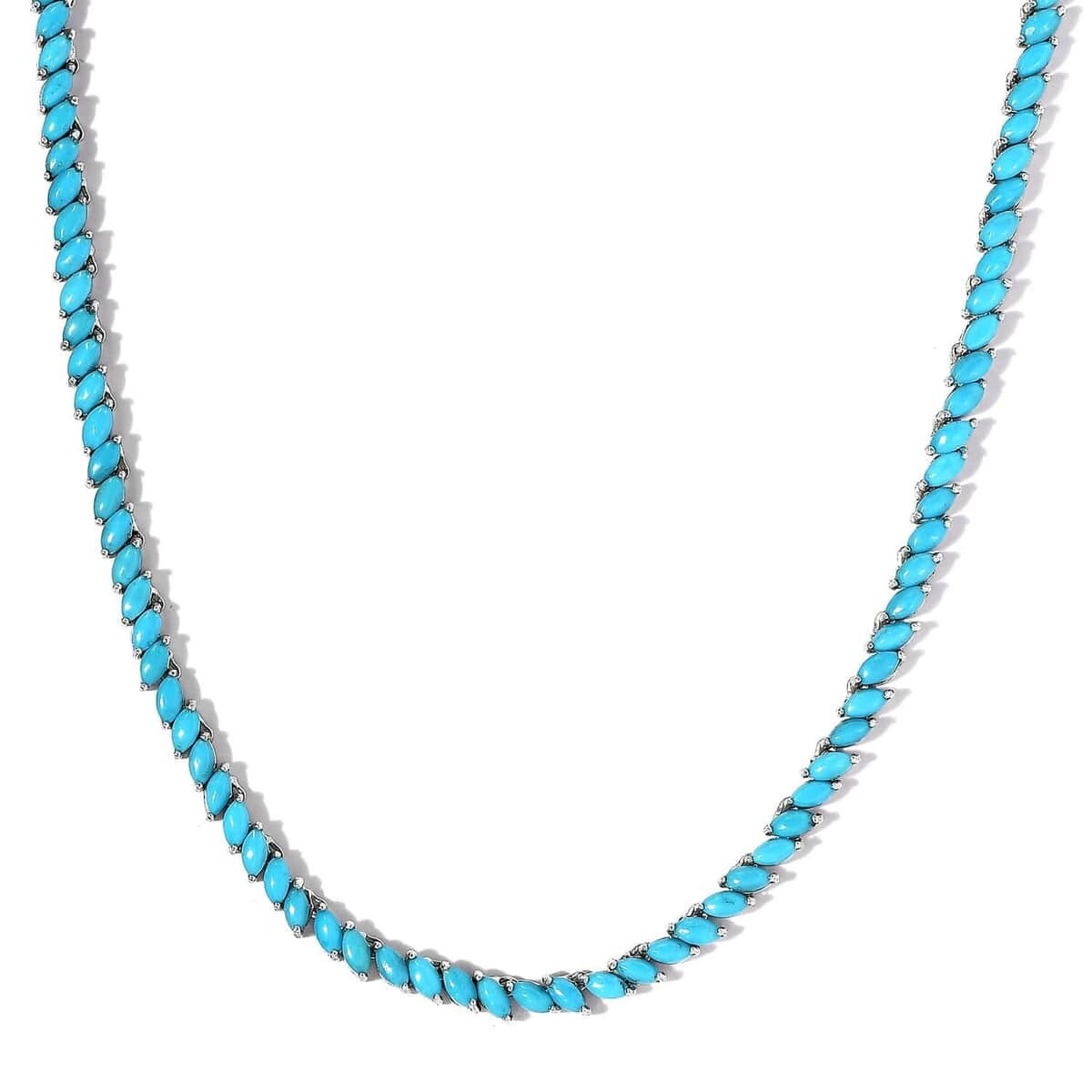 Sleeping Beauty Turquoise Tennis Necklace: Sterling Silver, 25.25 ctw