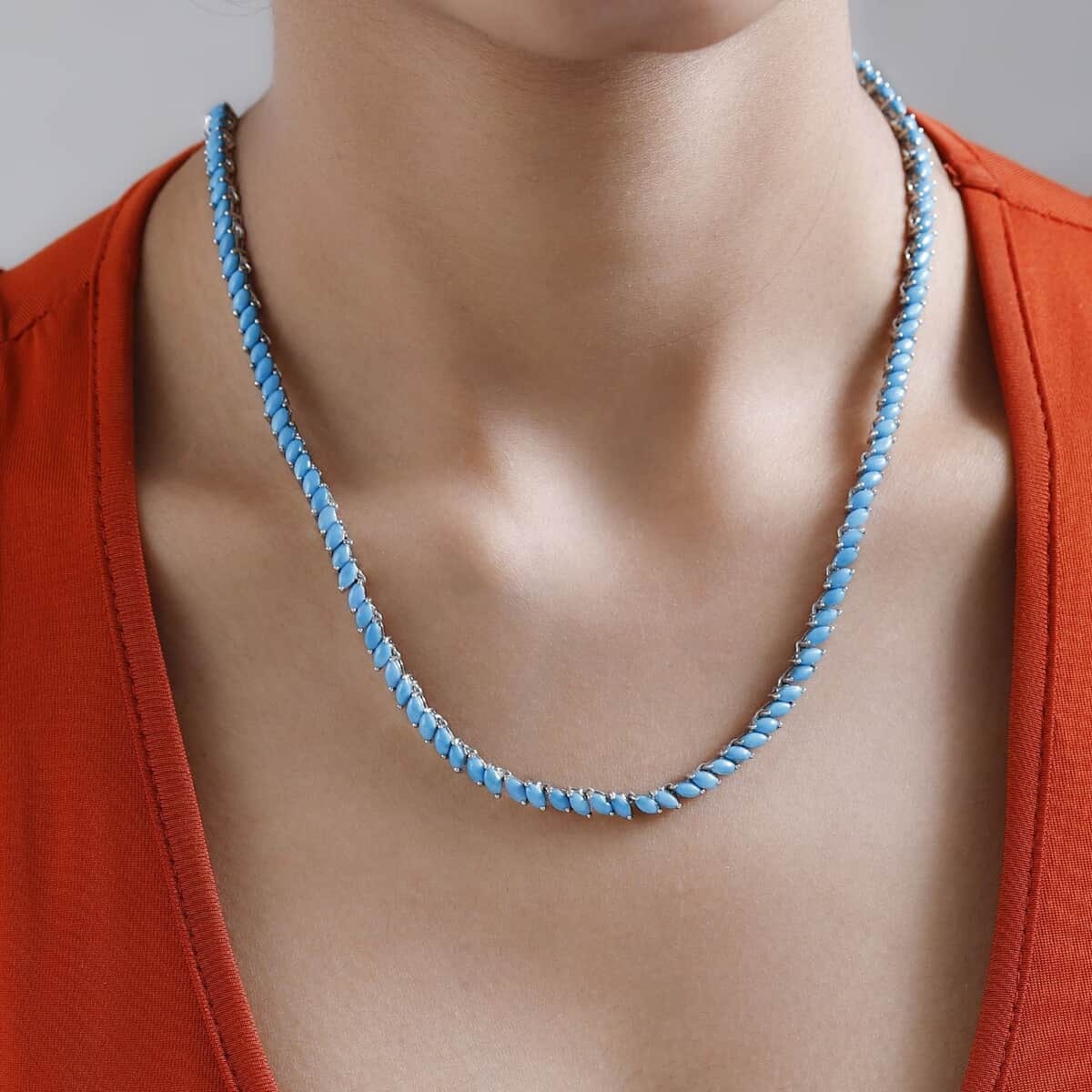 Sleeping Beauty Turquoise Tennis Necklace: Sterling Silver, 25.25 ctw