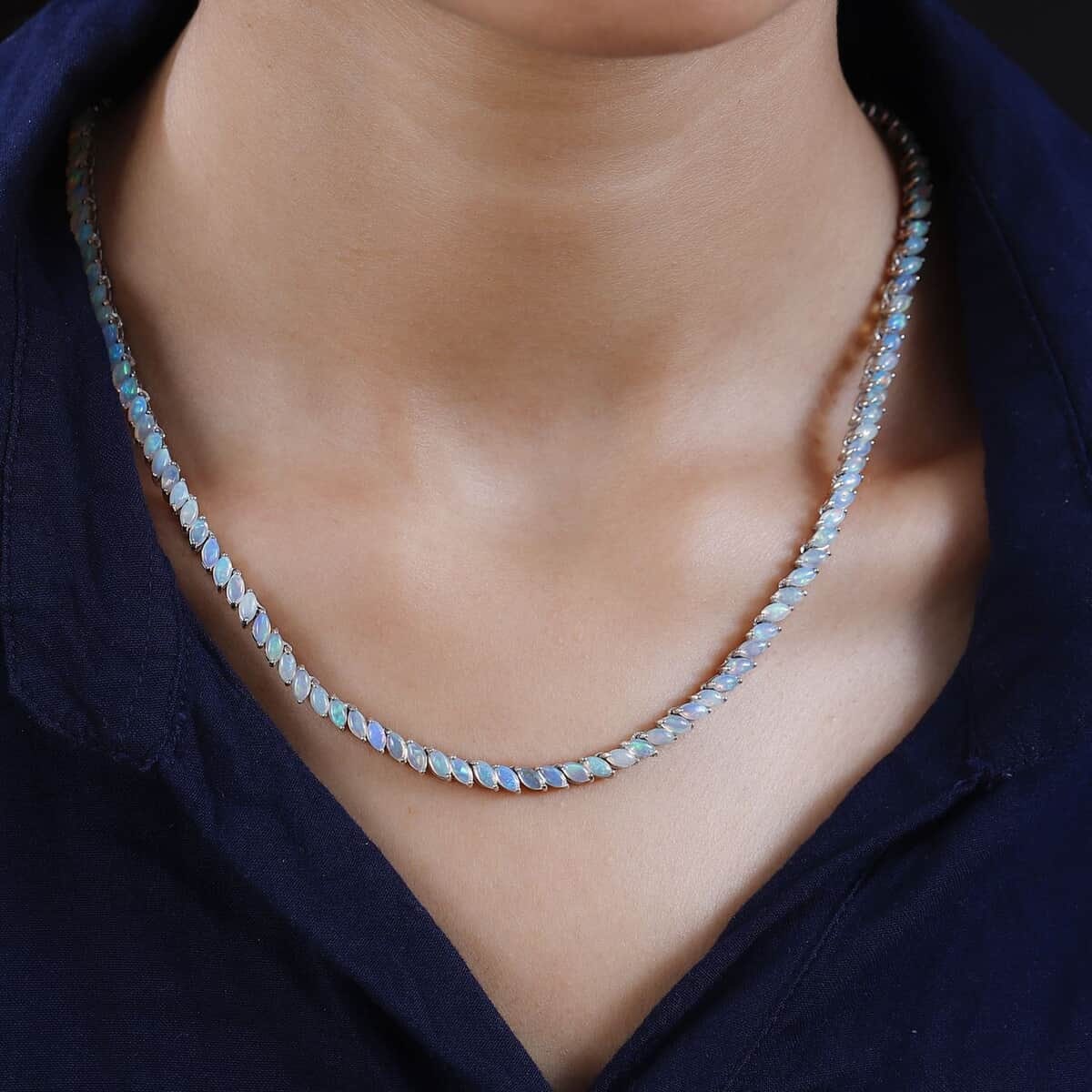 Natural Ethiopian Welo Opal Tennis Necklace, 925 Sterling Silver, October Birthstone