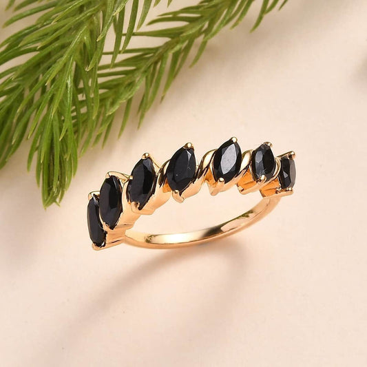 Elegant Black Spinel 7 Stone Vermeil Ring | 2.00 ctw | Ideal Gift for Mom, Anniversary Gift for Her