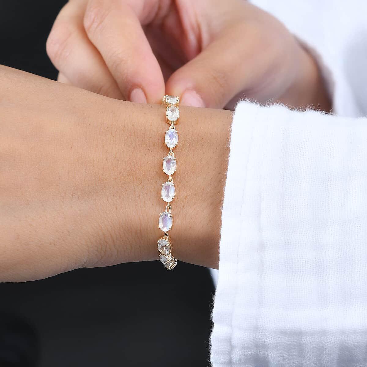 Handmade Rainbow Moonstone Tennis Bracelet - Sterling Silver - Natural Rainbow Moonstone Bracelet - Tennis Style