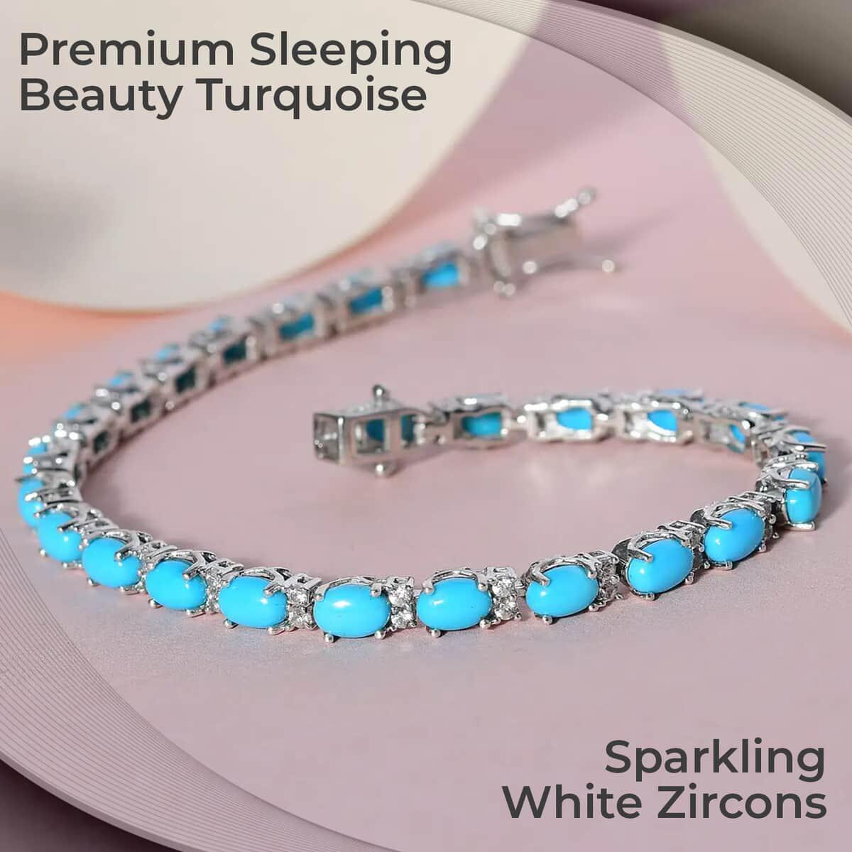 Natural Sleeping Beauty Turquoise Silver Tennis Bracelet - December Birthstone - Gift For Her - Handcrafted Birthstone Tennis Bracelet