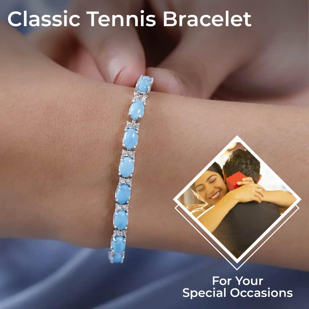 Natural Sleeping Beauty Turquoise Silver Tennis Bracelet - December Birthstone - Gift For Her - Handcrafted Birthstone Tennis Bracelet
