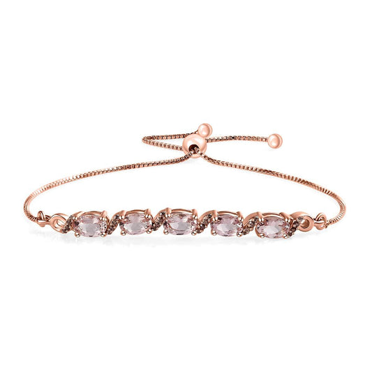 Elegant Pink Morganite and Champagne Diamond Bolo Bracelet, Unique Handcrafted Bolo Bracelet with Pink Morganite and Champagne Diamonds