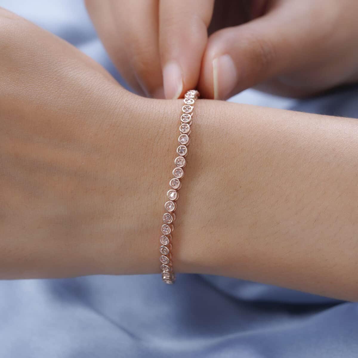 Rose Gold Natural Pink Diamond Floral Tennis Bracelet, Pink Diamond Bracelet, Vermeil Rose Gold Over Sterling Silver Bracelet, Bracelets