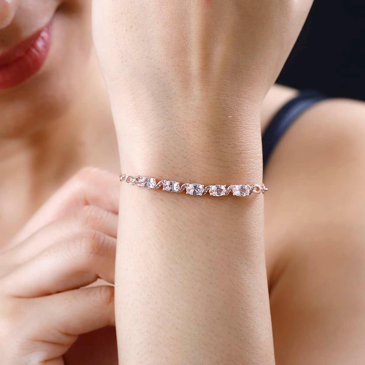 Elegant Pink Morganite and Champagne Diamond Bolo Bracelet, Unique Handcrafted Bolo Bracelet with Pink Morganite and Champagne Diamonds