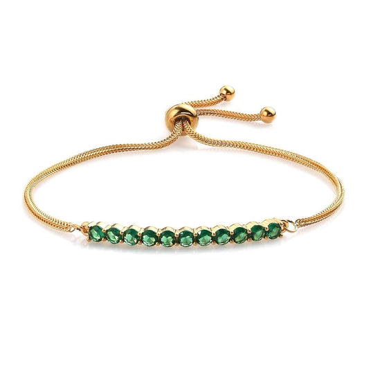 Emerald Gemstone Sterling Silver  Bolo Bracelet, Elegant May Birthstone Adjustable Bolo Bracelet for Women with Ball Clasp