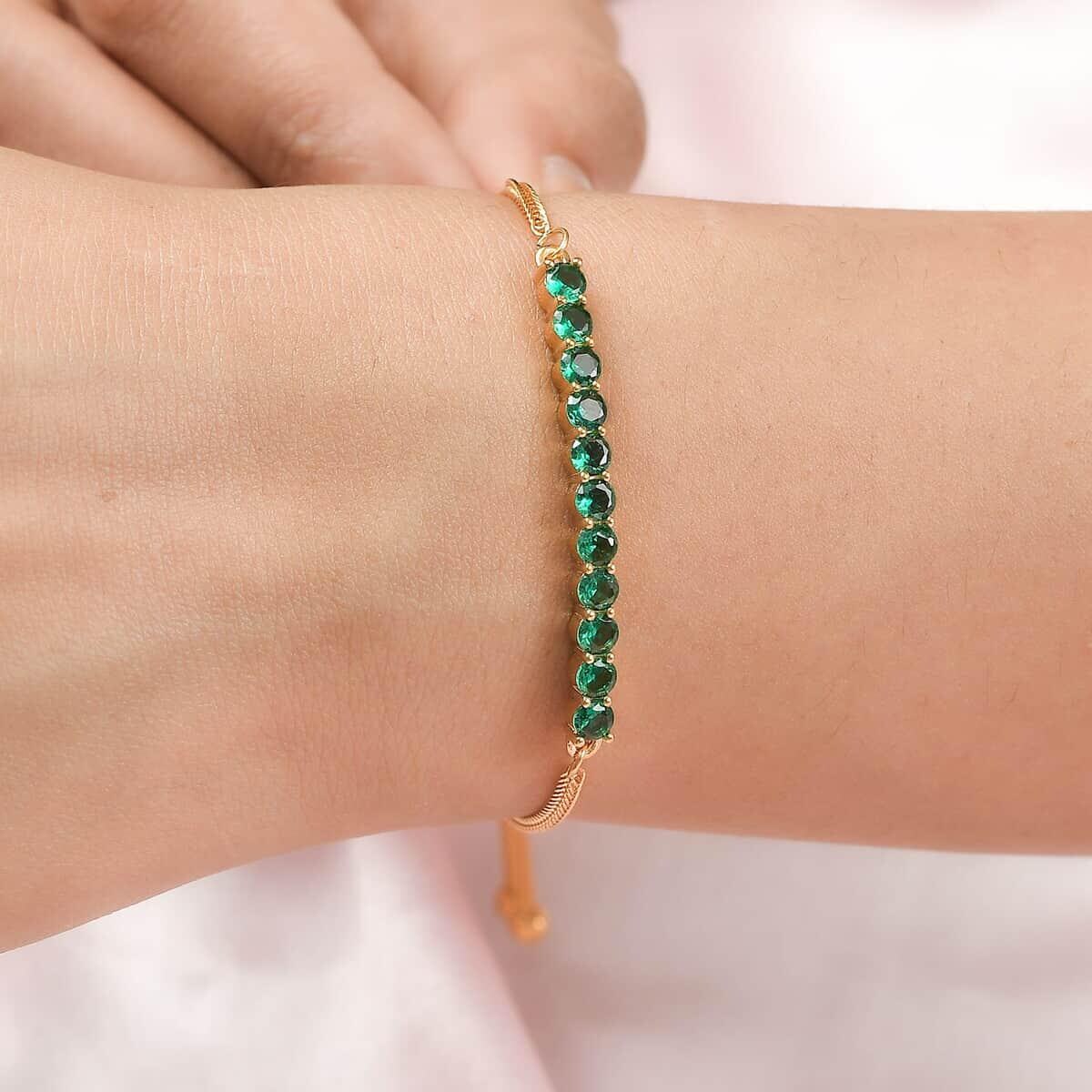 Emerald Gemstone Sterling Silver  Bolo Bracelet, Elegant May Birthstone Adjustable Bolo Bracelet for Women with Ball Clasp