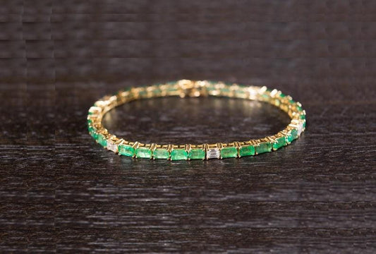 Emerald Bracelet ,Diamond & Yellow Gold plated Tennis Bracelet Emerald Bracelet Crystal bracelet, Stackable Bracelet For Women gift for her