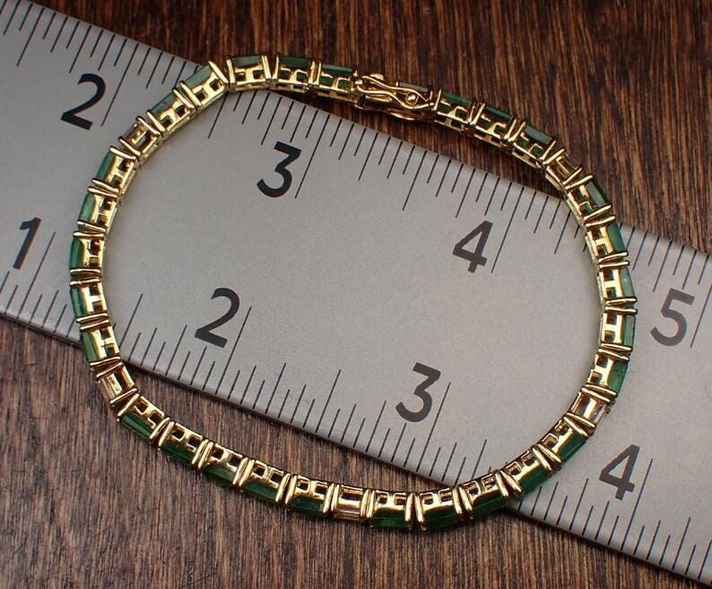 Emerald Bracelet ,Diamond & Yellow Gold plated Tennis Bracelet Emerald Bracelet Crystal bracelet, Stackable Bracelet For Women gift for her