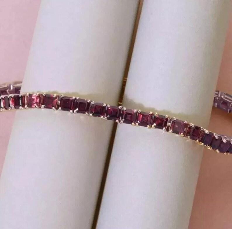 Elegant Sterling Silver Garnet Bracelet - Dazzling Red Garnet Tennis Bracelet - Ideal Wedding Jewelry - Gorgeous Garnet Gemstone Bracelet