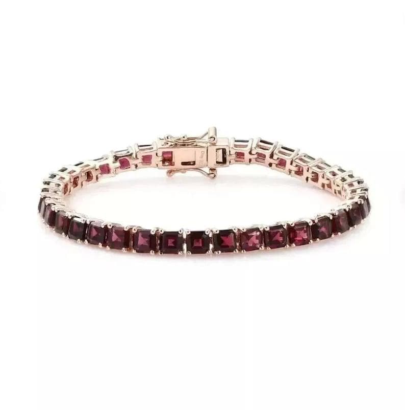 Elegant Sterling Silver Garnet Bracelet - Dazzling Red Garnet Tennis Bracelet - Ideal Wedding Jewelry - Gorgeous Garnet Gemstone Bracelet