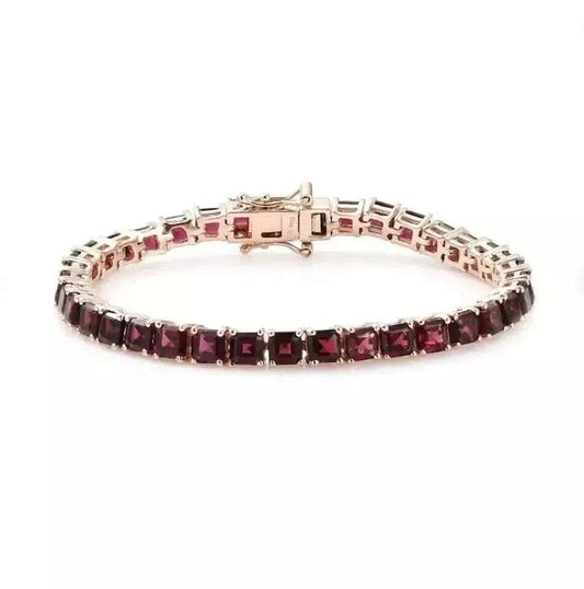 Elegant Sterling Silver Garnet Bracelet - Dazzling Red Garnet Tennis Bracelet - Ideal Wedding Jewelry - Gorgeous Garnet Gemstone Bracelet