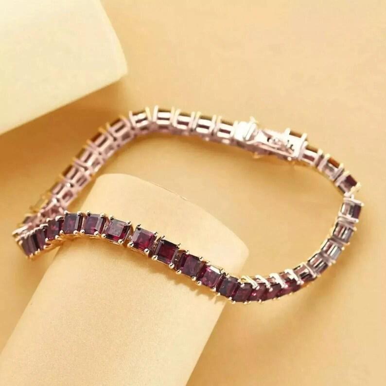 Elegant Sterling Silver Garnet Bracelet - Dazzling Red Garnet Tennis Bracelet - Ideal Wedding Jewelry - Gorgeous Garnet Gemstone Bracelet