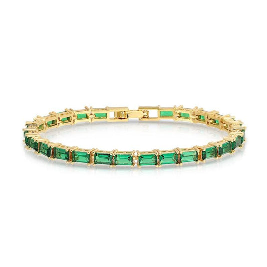 Baguette Emerald Tennis Bracelet/ 14K Gold plated Emerald Bracelet/ Genuine Emerald Bracelet / Stackable Bracelet For Women gift for her